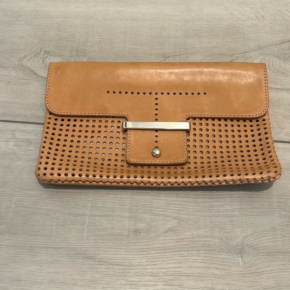 Ann Taylor perforated leather clutch